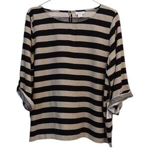 NEW STYLE&CO Linen Blend Blouse Top XL Loose Boxy Flowy Neutrals 3/4 Tab Sleeves